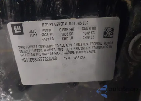 2015 Chevrolet Malibu 2Lt from USA, damaged, VIN 1G11D5SL2FF223233